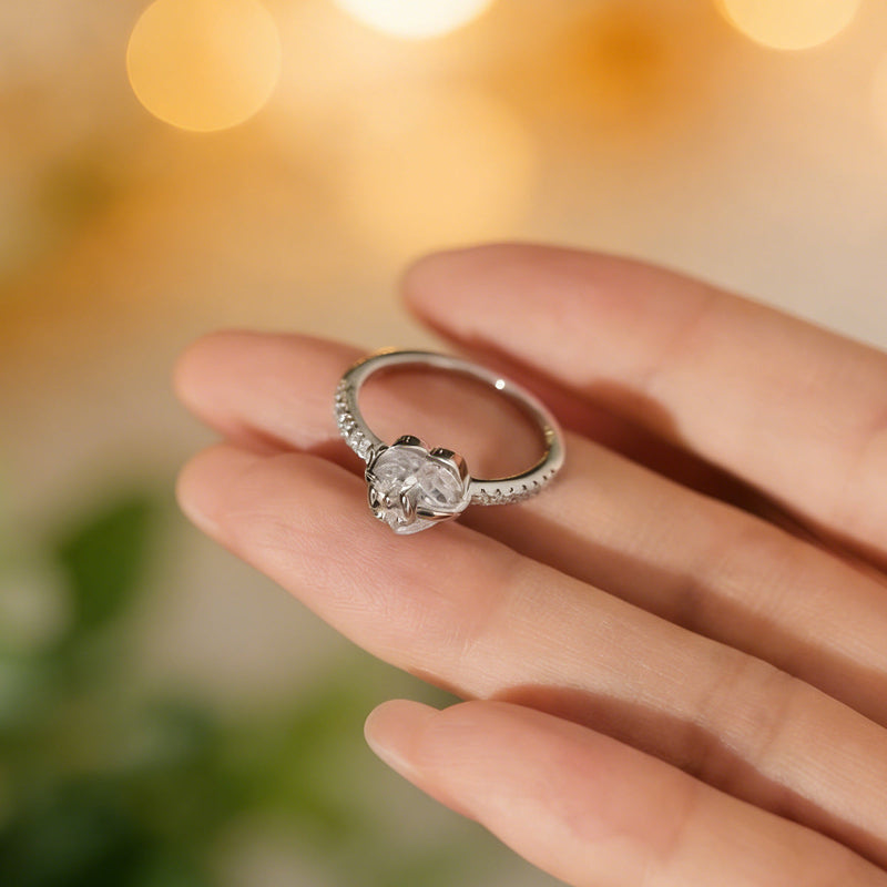 3D Heart Bow Diamond Pave Band Gold Promise Ring, Coquette Romantic Love For Women