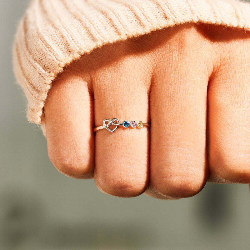 Adjustable Opening Interlocked Infinity Heart Stackable Ring, Dainty Personalized Family Promise Ring For Women