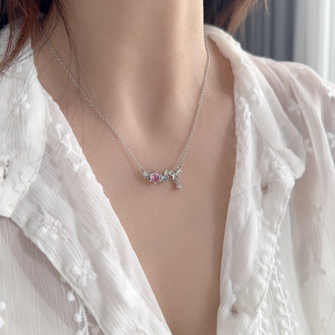 Colorful Multi Stone Pendant Necklace, Dainty Butterfly Cluster Gemstone Chain Necklace