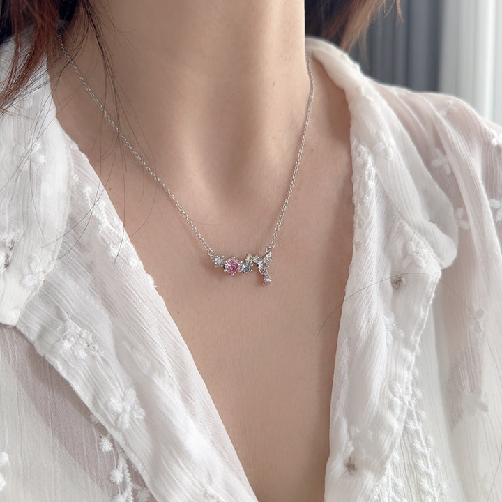 Colorful Multi Stone Pendant Necklace, Dainty Butterfly Cluster Gemstone Chain Necklace