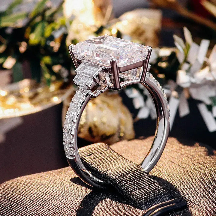 Emerald Cut Sparkling Diamond Ring, Elegant Luxury Engagement Style Jewelry for Women