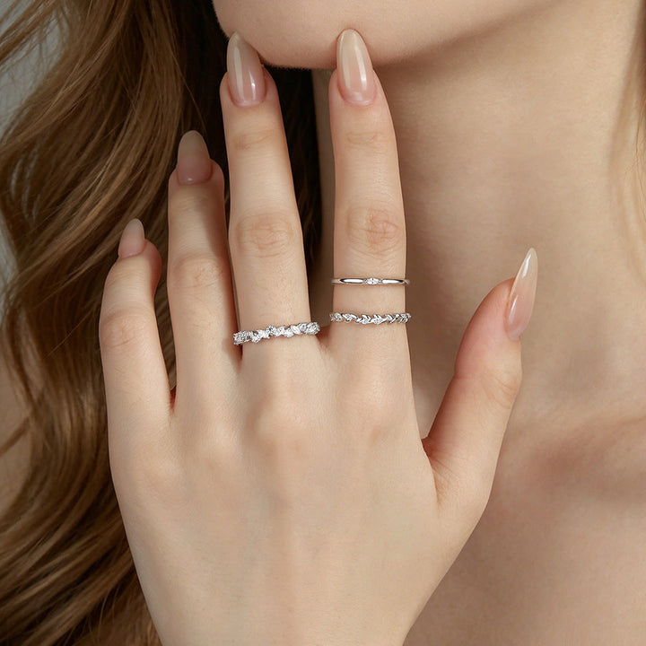 S925 Olive Leaf Stackable Ring, Adjustable Tiny diamond Band Ring for Women