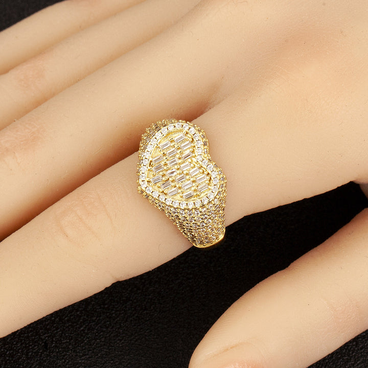 Glam Heart Shape Statement Open Ring, Sparkling Inlaid Diamond Design, Multiple Styles Available