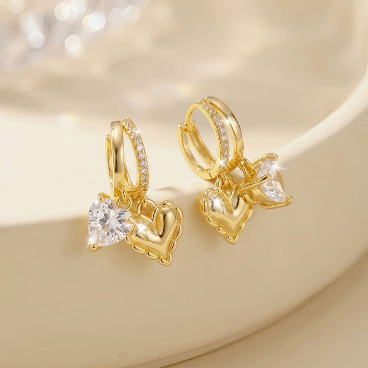 Heart Shape Drop Huggie Earrings, Sparkling Dangle Ear Jewelry for Women