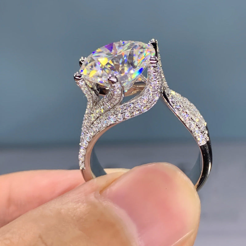 Multi‑Row Pave‑Set Round Cut Diamond Statement Ring, Two‑Tone Finish Women’s Cocktail Ring