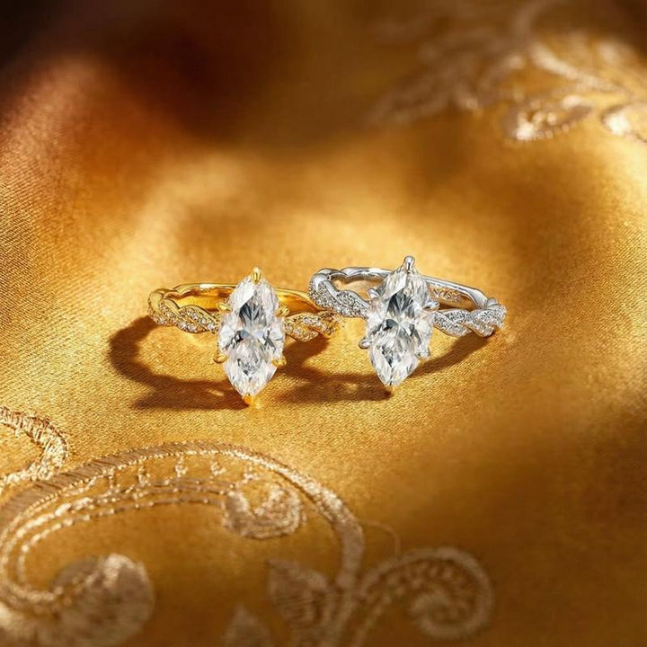 Marquise Cut 5A Grade Diamond Ring Set, Hypoallergenic Bridal 2-Piece Ring for Women