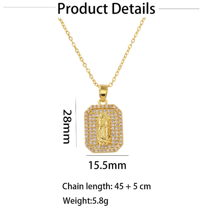 Iced‑Out Virgin Mary Tag Pendant Necklace, Bold, Fully Hip-Hop Style Necklace