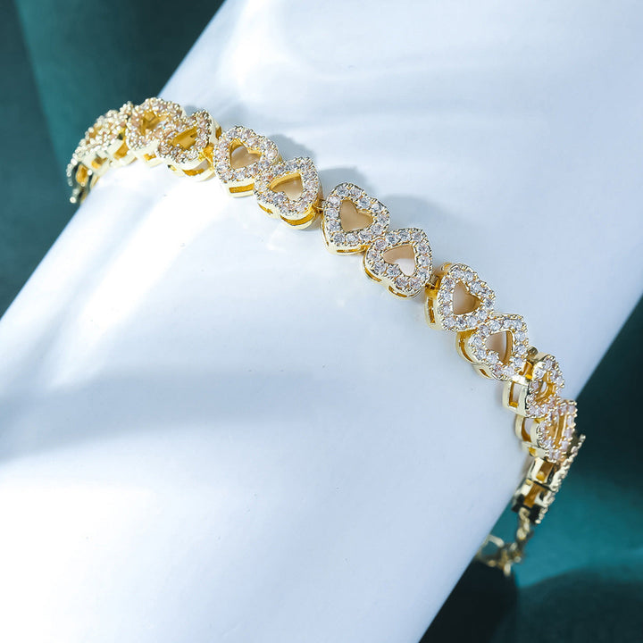 Hollow Heart‑Shaped Diamond Tennis Bracelet(7 inch), 14K Adjustable Link Bracelet for Women