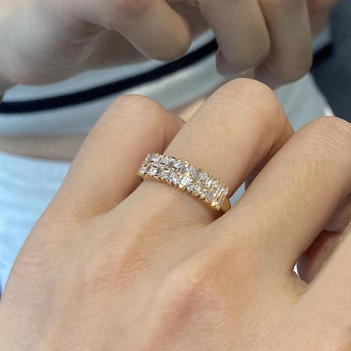 Baguette Diamond Full Eternity Band Ring, 14K Stackable Statement Elegant Ring