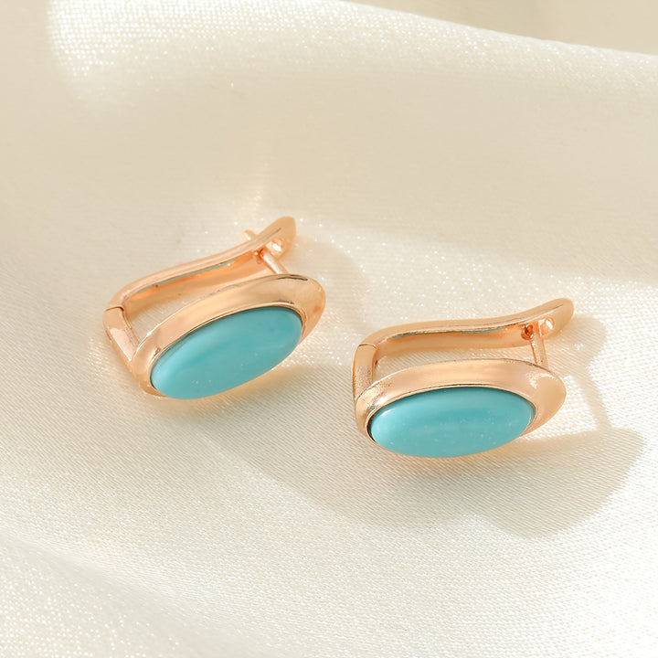 Oval Turquoise Gemstone Hoop Earrings, Classic Oval Stone Huggie Earrings for Women