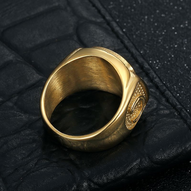 Vintage Enamel Embossed Figure Signet Ring with Side‑Set Diamonds, Men’s Statement Ring