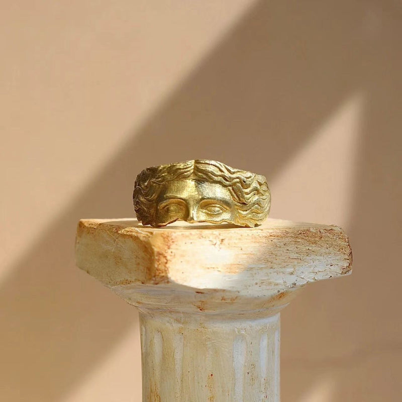 Antique Sculpted Face Open Cuff Statement Ring
