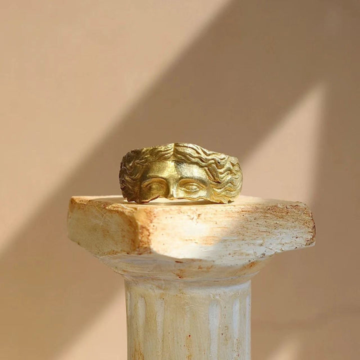Antique Sculpted Face Open Cuff Statement Ring