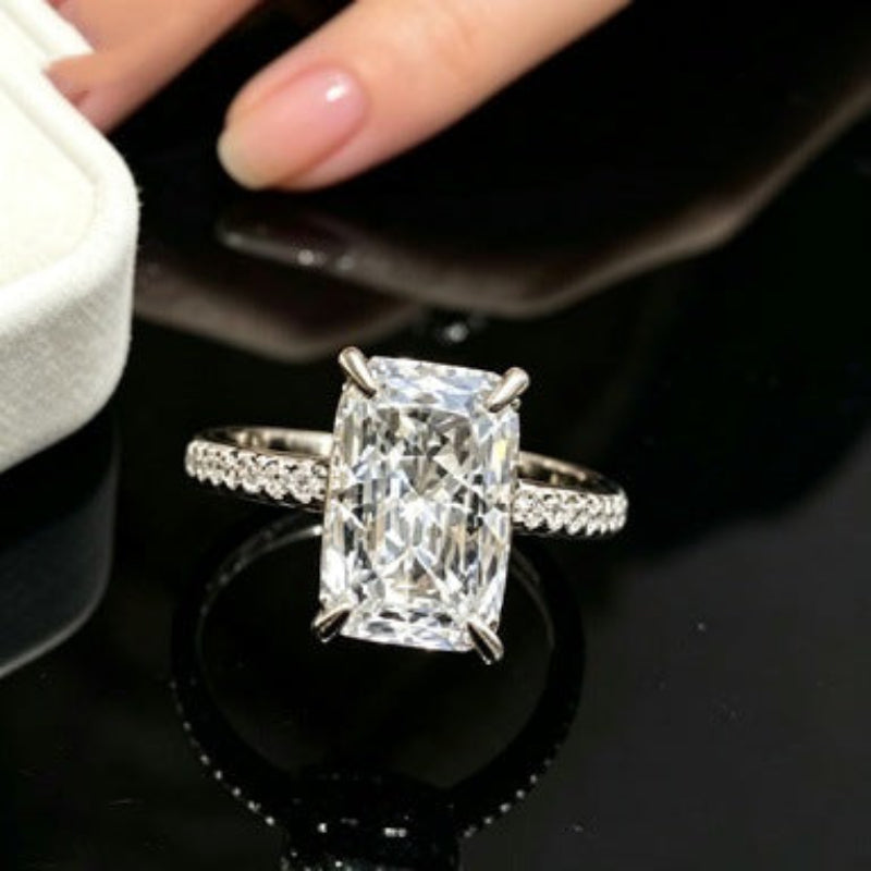 2 Tone Radiant Cut Pave Engagement Ring, Minimal Luxury Prong-Set Bridal Statement Jewelry