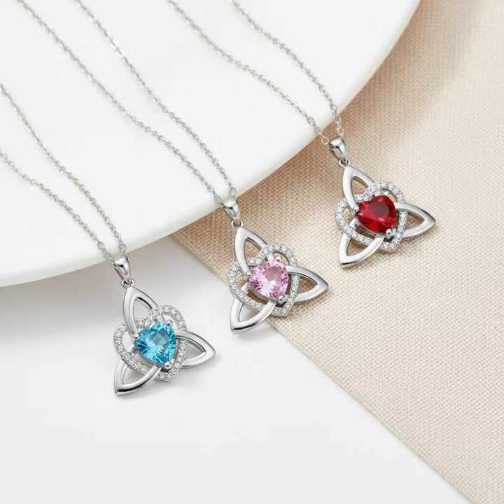 Celtic Trinity Knot Heart Birthstone Necklace, Hypoallergenic Women Sentimental Pendant