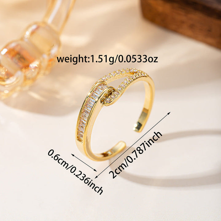 Twist Interlocked Diamond Open Ring, Adjustable 18K Gold Stackable Statement Band