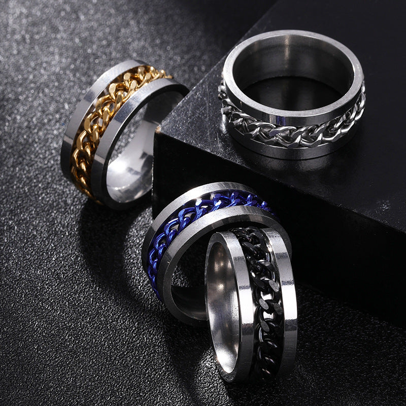 Rotatable Chain Fidget Ring, Cool Spinner Band for Men Daily Wear, Ideal Casual Gift for Him