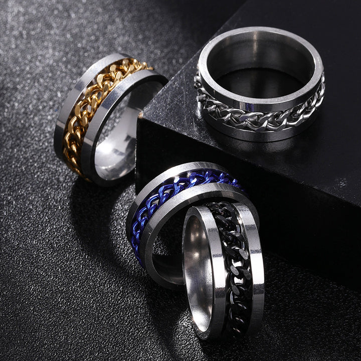 Rotatable Chain Fidget Ring, Cool Spinner Band for Men Daily Wear, Ideal Casual Gift for Him