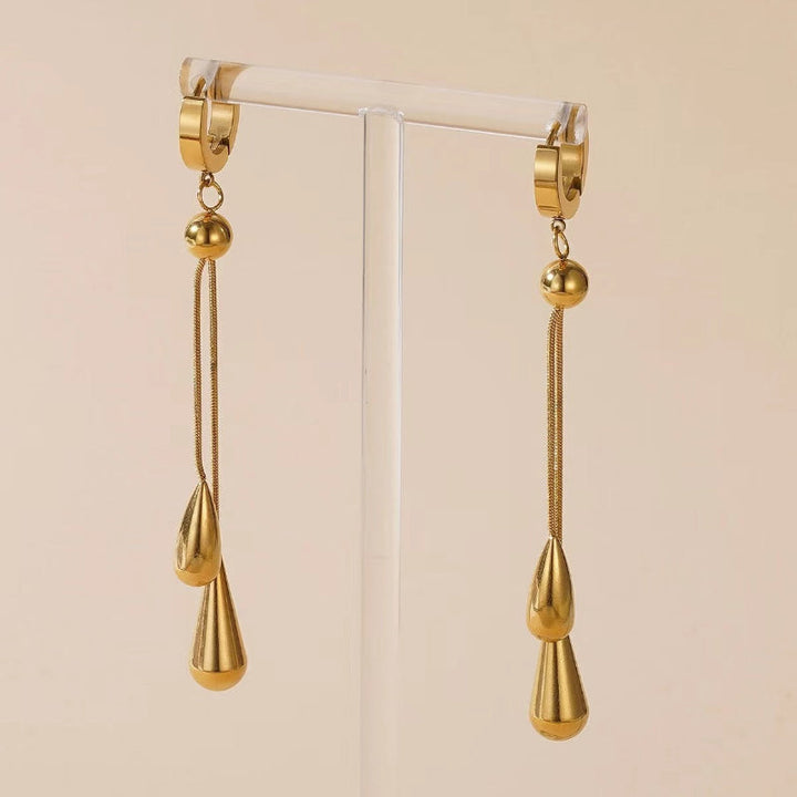 Teardrop Lariat Necklace & Huggie Drop Earring, 18K Gold Silver Minimal Water Drop