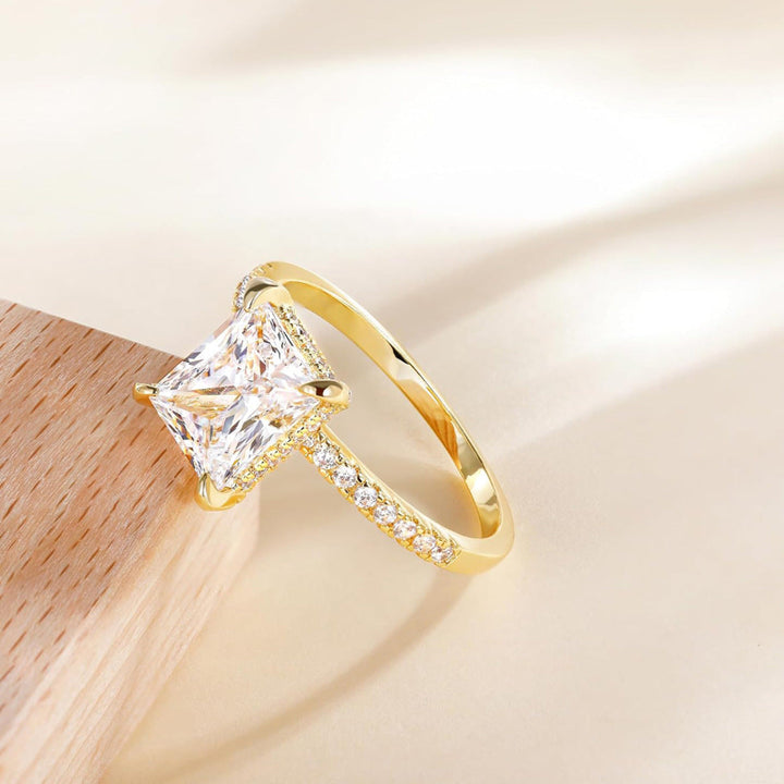 Radiant‑Cut Pave Side Stone Diamond Engagement Ring, Elegant Promise Ring for Women