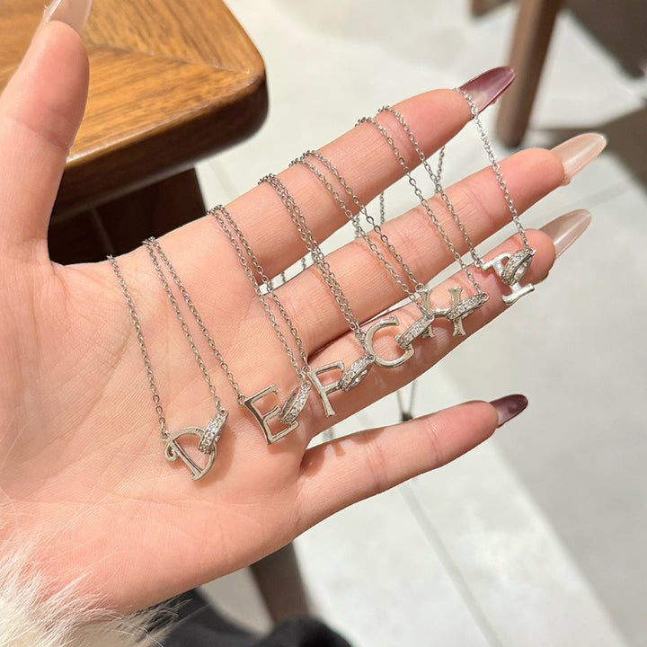 26 Letters Initial Necklace, Diamond Accent Personalized Women Collarbone necklace