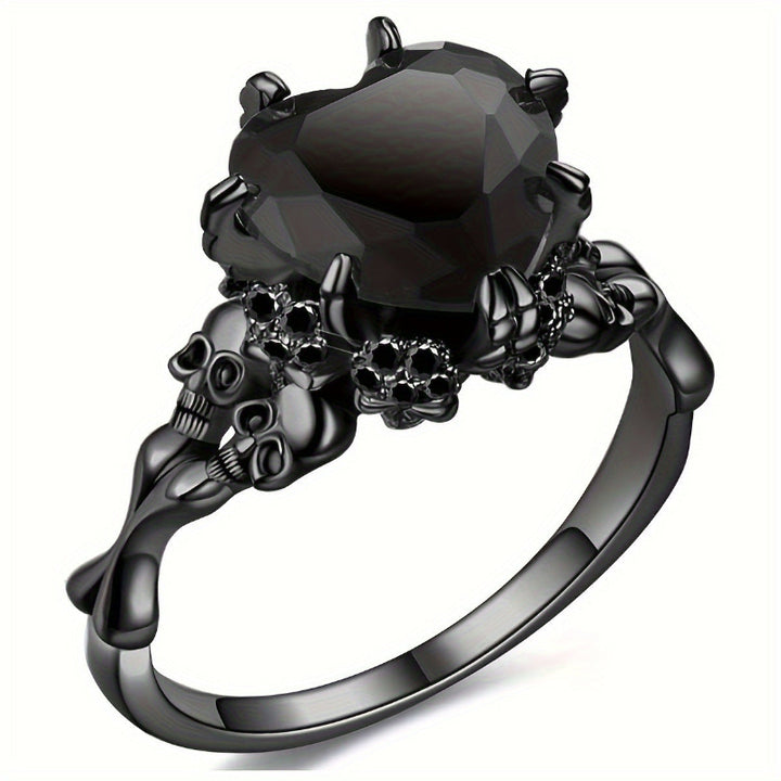 Gothic Skull Claw Heart Gem Ring, 3 Color Red Black Purple Heart Stone Dark Punk Halloween Statement Ring