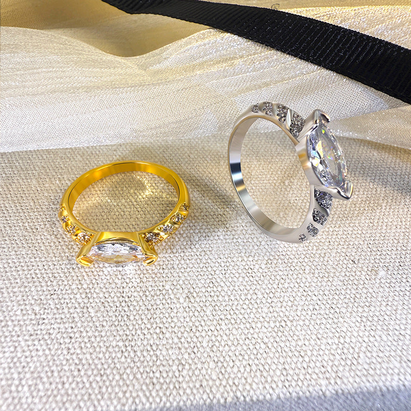 Elegant Marquise Cut Statement Ring, Versatile Sparkling Diamond Ring for Women