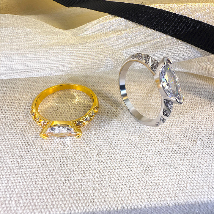 Elegant Marquise Cut Statement Ring, Versatile Sparkling Diamond Ring for Women