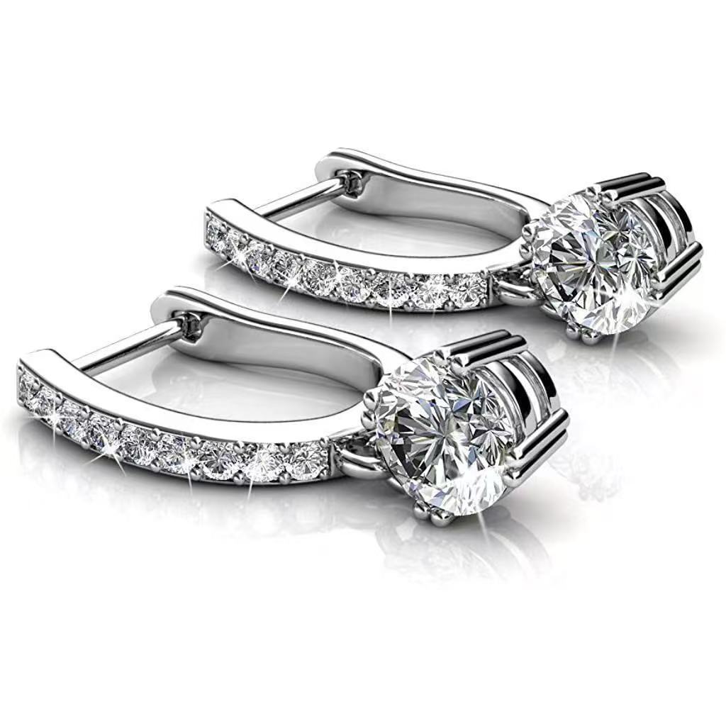 Round Sparkling Drop Hoop Earrings, Elegant and Versatile Ear Jewelry for Women