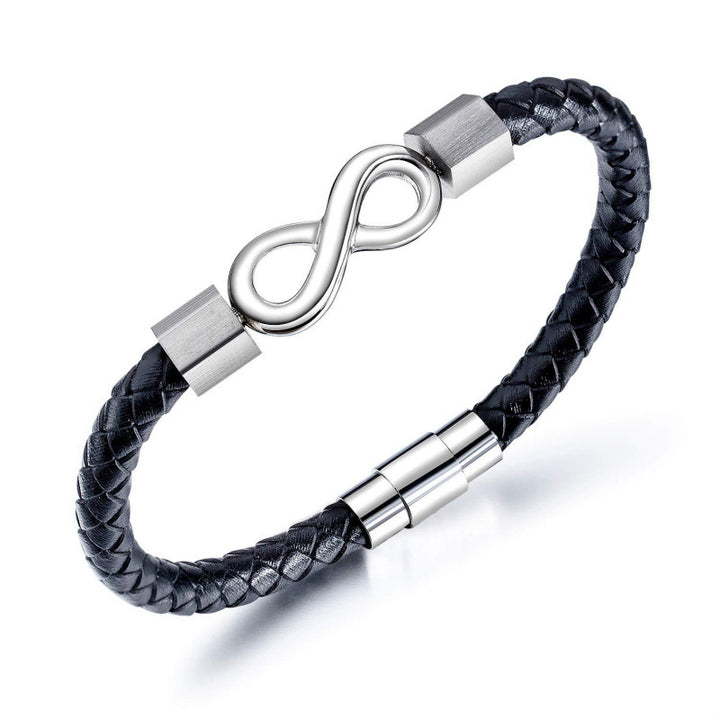Infinity Symbol Braided Leather Bracelet With Gift Card, Meaningful Gift Choice For Men