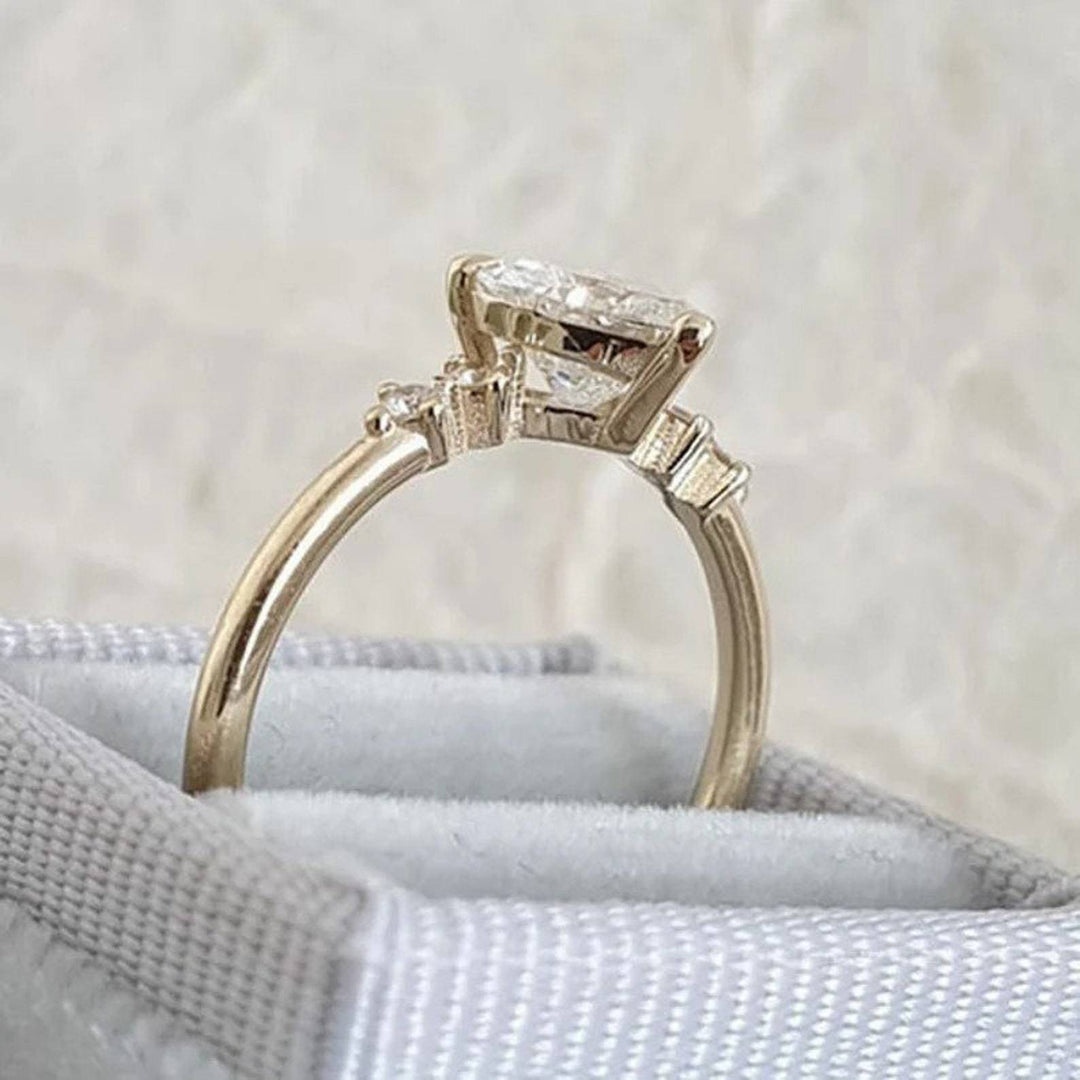 Heart Cut Diamond Solitaire Ring, Romantic Love Statement Ring with Side Accent Diamonds for Women