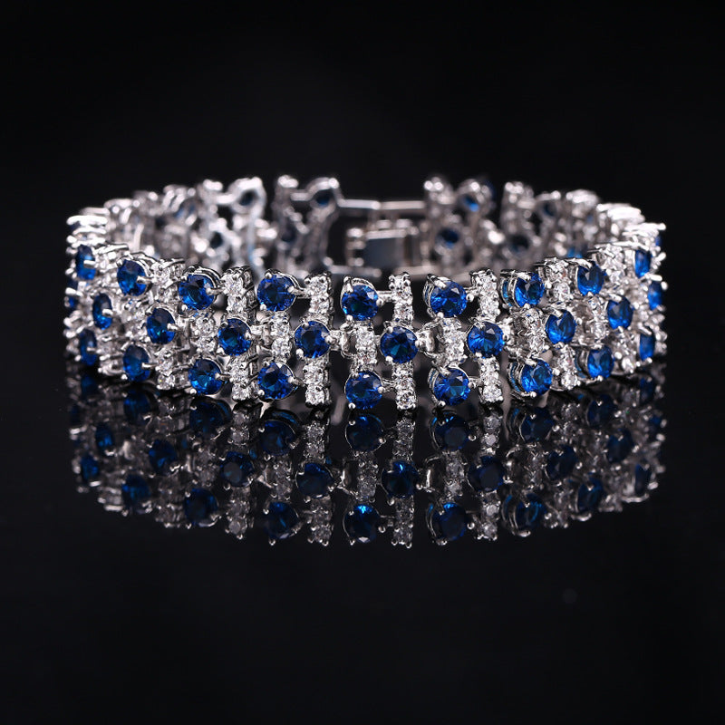 6-Tone Multi-Row Round Cut Diamond Tennis Bracelet Collection, Luxury Wide Link Evening Jewelry