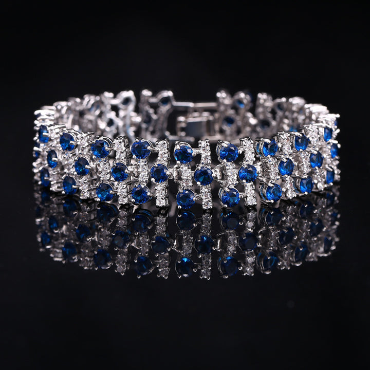 6-Tone Multi-Row Round Cut Diamond Tennis Bracelet Collection, Luxury Wide Link Evening Jewelry