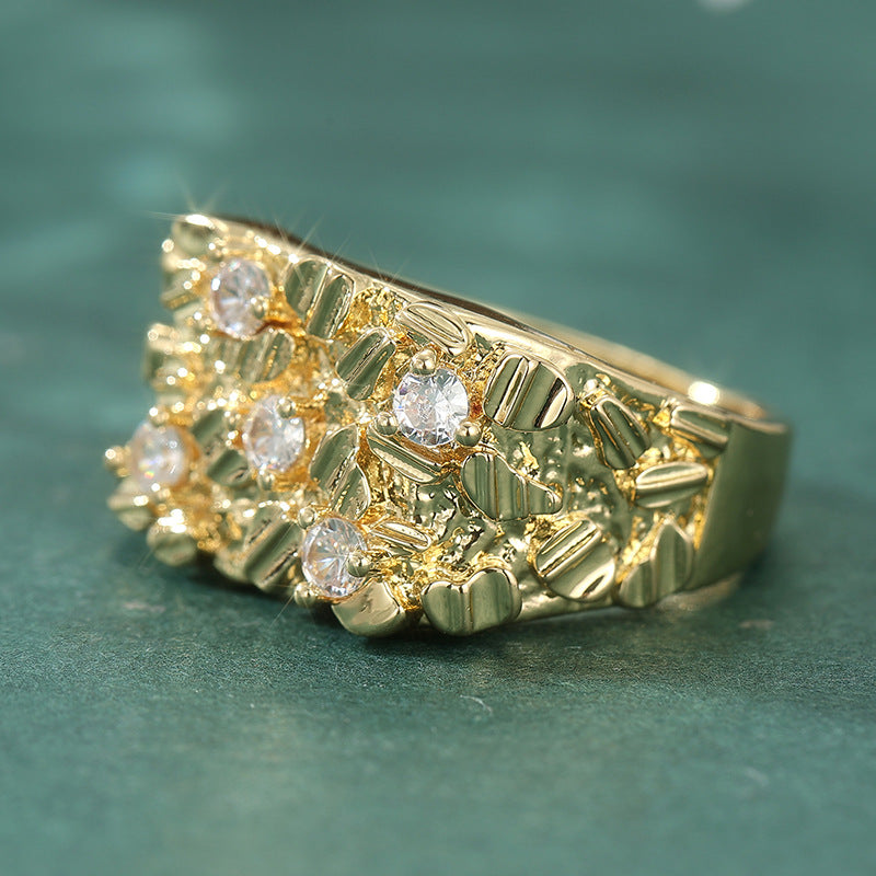 Bohemian style Statement Ring, Bold Chunky Ring with Sparkling Diamonds for Men &amp; Women