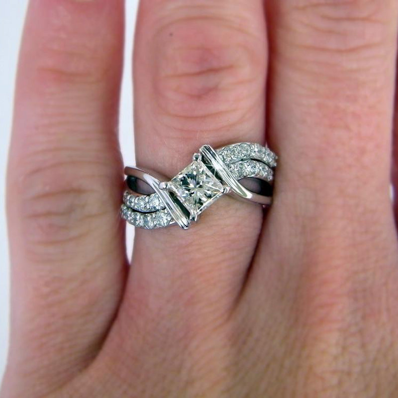 Set with Diamonds Engagement Ring, Twisted Split Bridal Promise Band