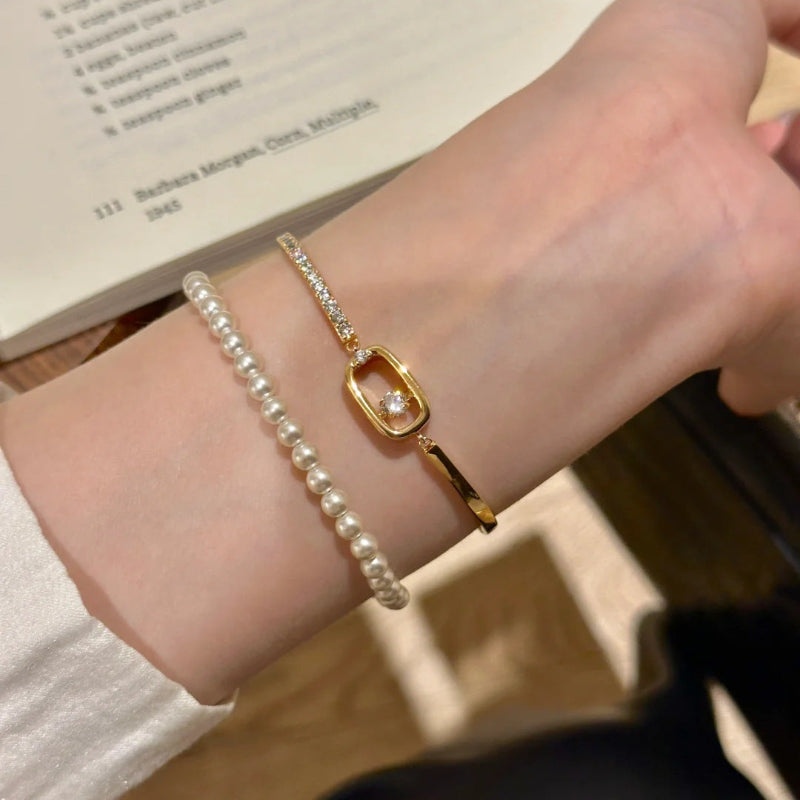 Geometric Open‑Frame Floating Diamond Bangle Bracelet, Unique and Chic Women&