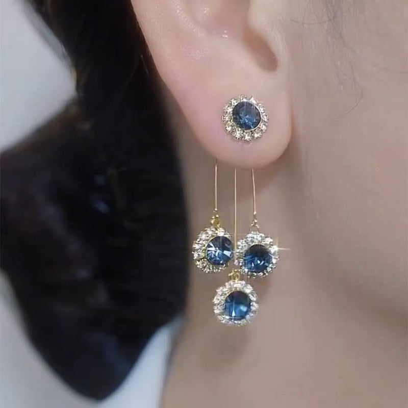 Two-way Diamond Tassel Earrings (Silver Needles), Gold‑Tone Tiered Drop Earrings