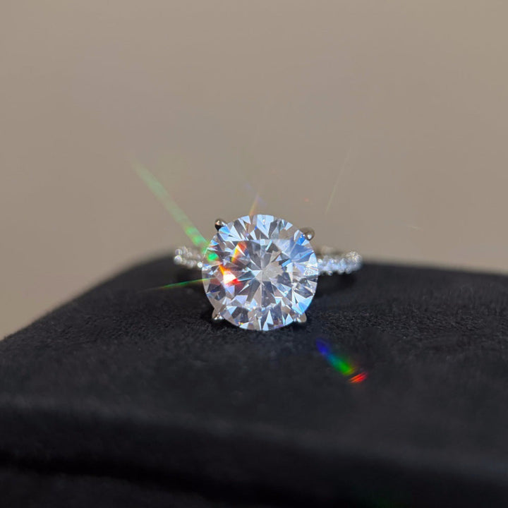 Five Carats/Three Carats Round Diamond Half Pave Split Engagement Ring, Minimalist Timeless Bridal Promise Ring