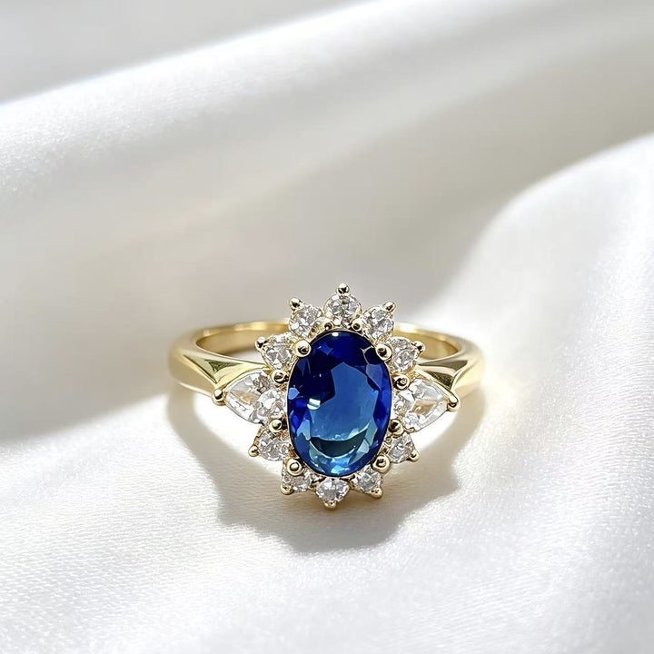 Oval Blue Gemstone Open Adjustable Ring, Ideal for Birthday, Christmas Gift &amp; Daily Wear for Women