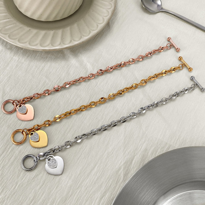 Heart-Shaped Diamond Pendant Bracelet, Hip-Hop Style Cuban Link Bracelet