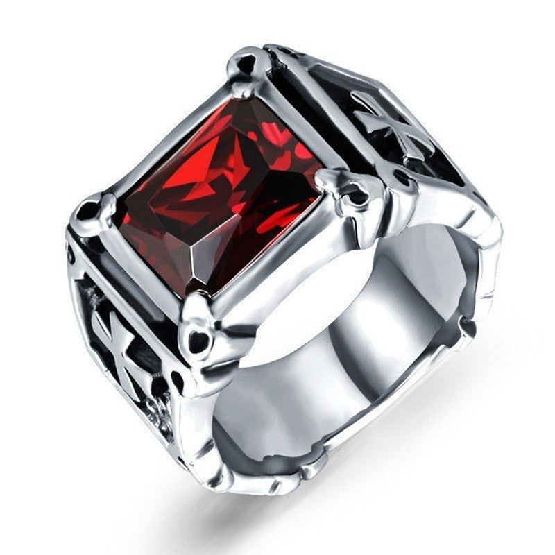 Gothic Cross Signet Ring, Vintage Rectangular Stone Statement Ring Punk Biker Jewelry for Men