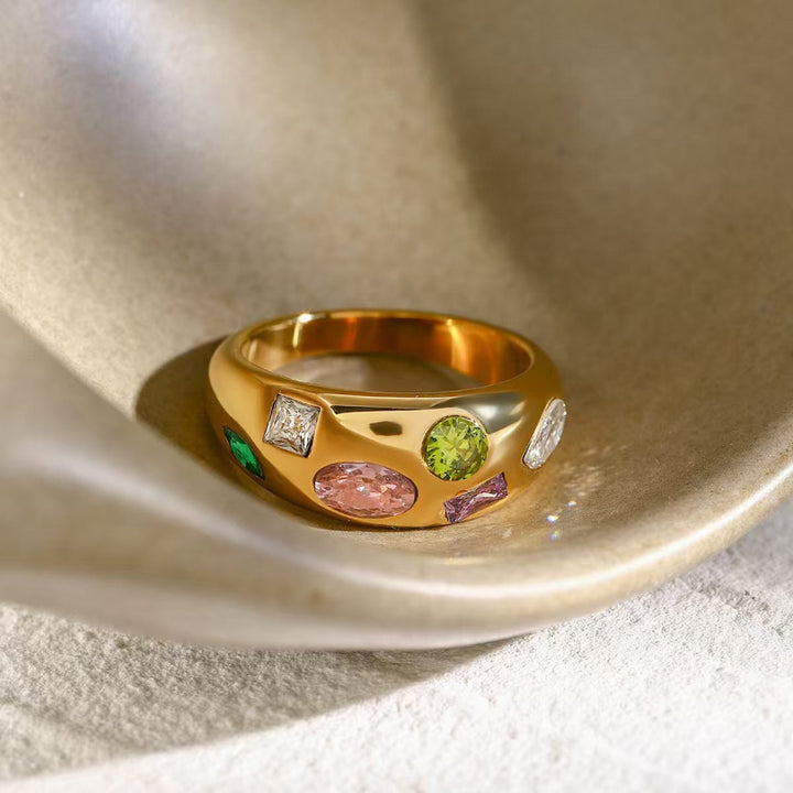 Vintage Gold Series Multi-Style Gem & Pearl Stackable Rings, Waterproof Fashion Statement Rings For Women