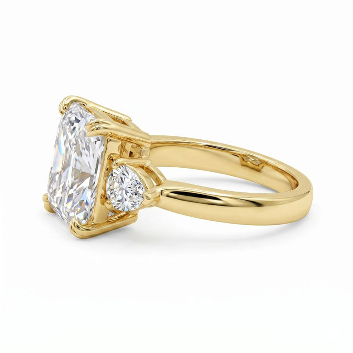Radiant Cut Three Stone Diamond Engagement Ring, Pear Side Stone Luxury Bridal Promise Ring
