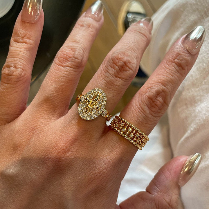 Vintage Stackable Open Ring Set, Sparkly Paved Diamond Rings for Women