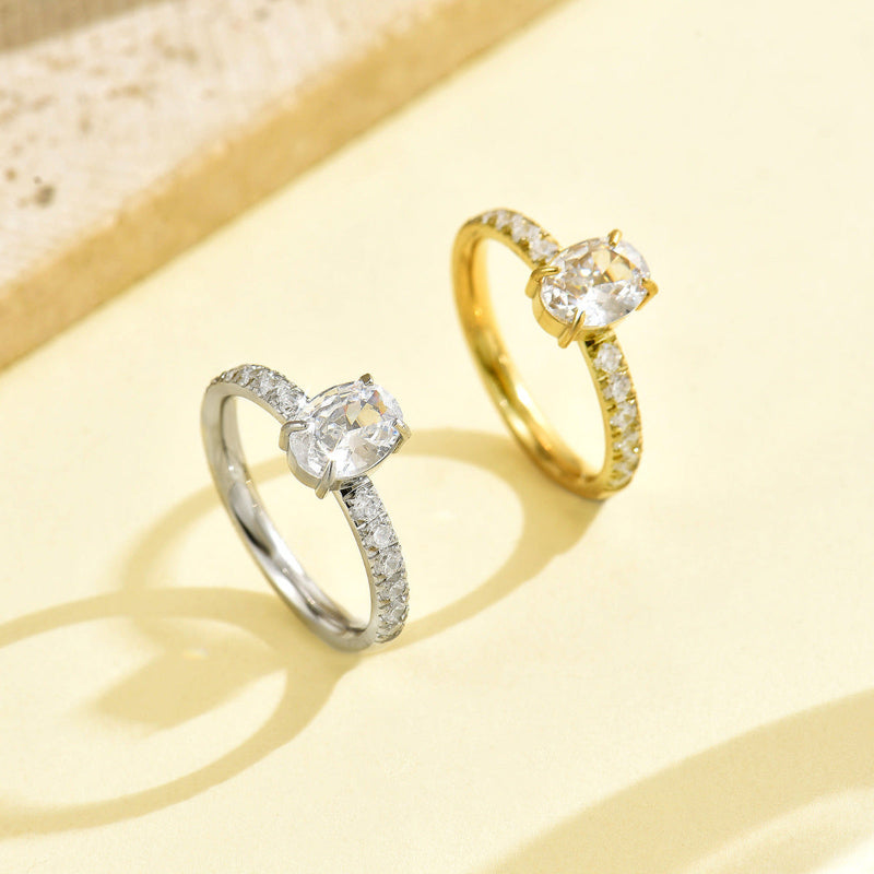 4-Prong Pear Cut Stone Half Pave Band Ring, 18K Gold Silver Dainty Bridal Promise Ring