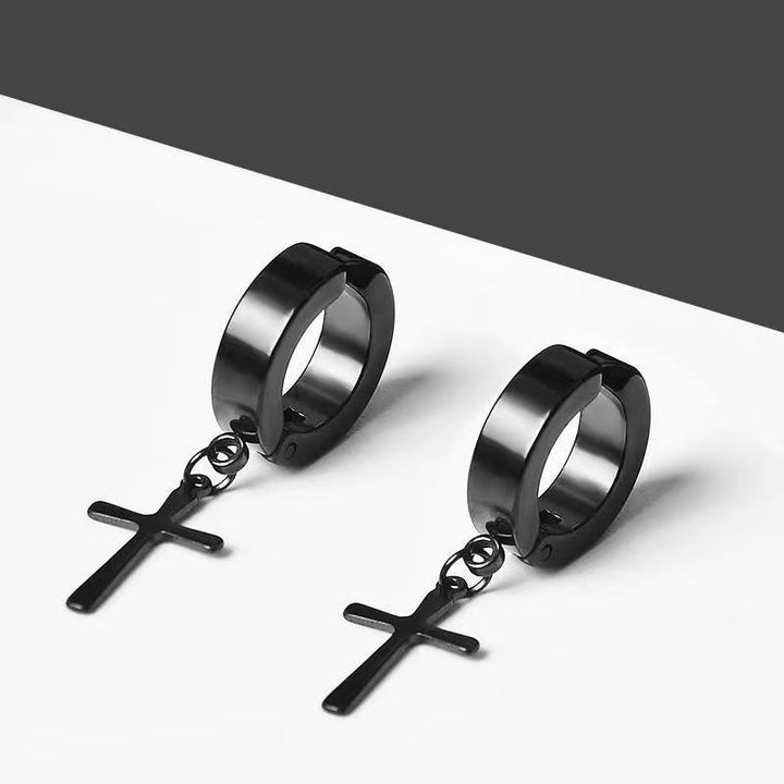Non‑Piercing Cross Dangle Huggie Ear Clips, Punk Drop Cross Charm Hoop Ear Cuff for Men & Women
