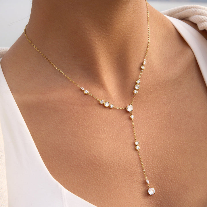 3-Piece 18k Diamond Necklace Set, Y-Chain Necklace Layerable Daily Necklaces
