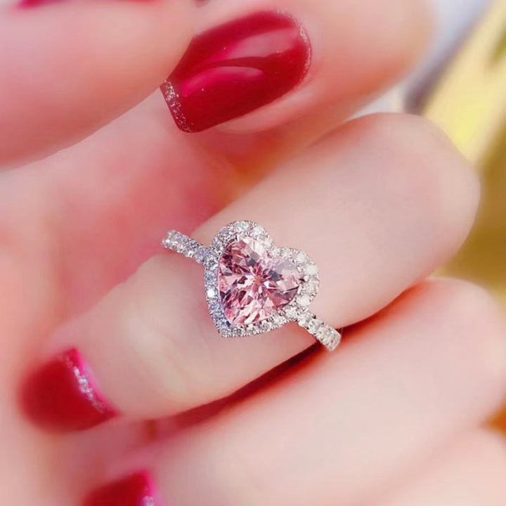 Heart Colored Gem Diamond Halo Ring, Adjustable Opening Romantic Love Ring