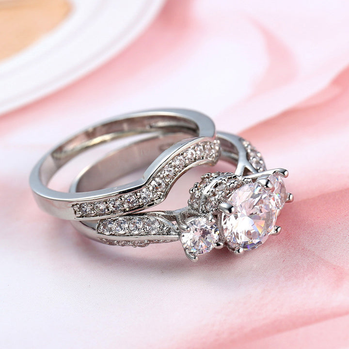 Two‑Style Diamond Promise Ring, Twisted Band &amp; Three‑Stone Stackable Wedding Ring for Women