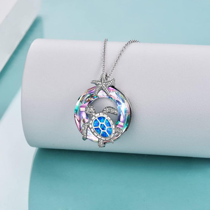 S925 Silver Colorful Gemstone Sea Turtle Pendant Necklace, Ideal Gift Choice